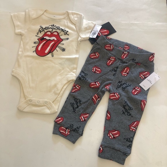 Rolling Stones Old Navy Baby Baodysuit and Pants Set Size 6/12 M - Picture 2 of 11